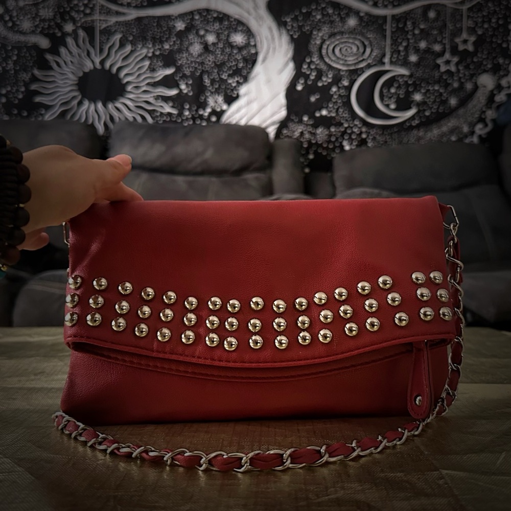 Elegant Red Studded Clutch - Picture 9 of 16